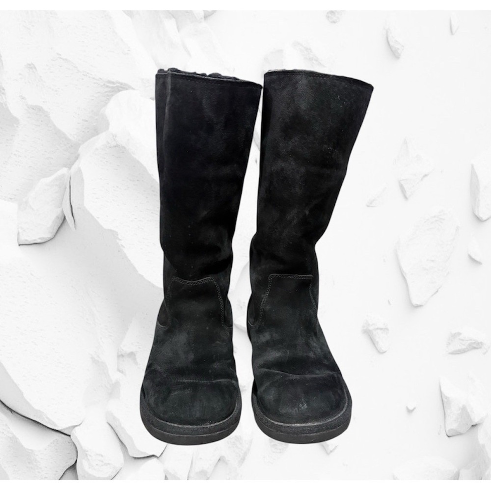 UGG Australia Roseberry Black Suede Lace Up Tall‎ Winter Boots Women's Size 9 - Picture 2 of 8